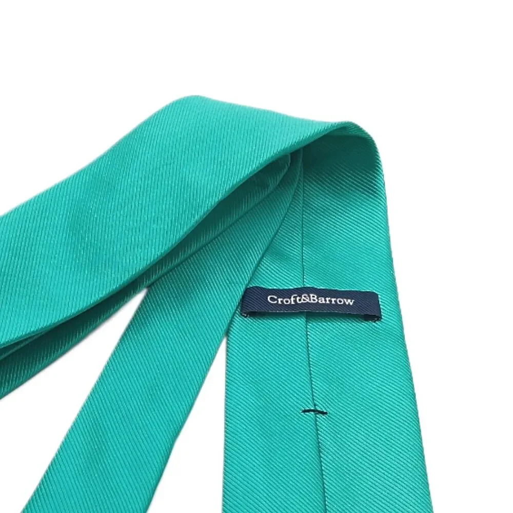 Croft & Barrow Satin Tie Mens 59.5” Solid Kelly Green Textured Designer Classic